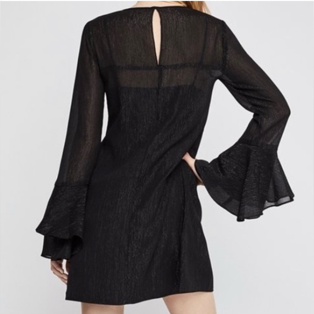 BCBG Generation Black Shimmer Bell Sleeve Top Sheer Metallic Party Dress XS - Picture 2 of 11